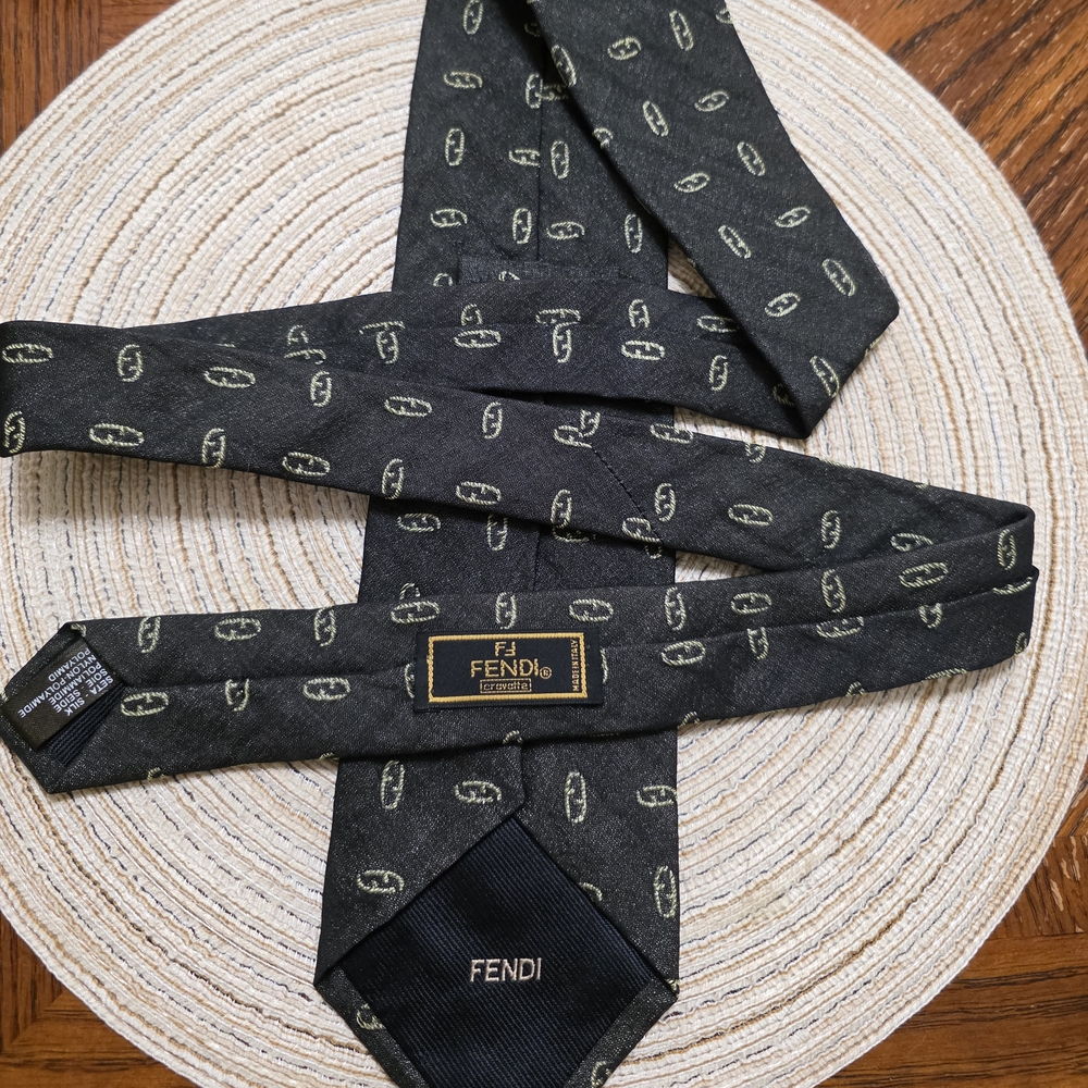 Fendi Black Tie with Logo Pattern